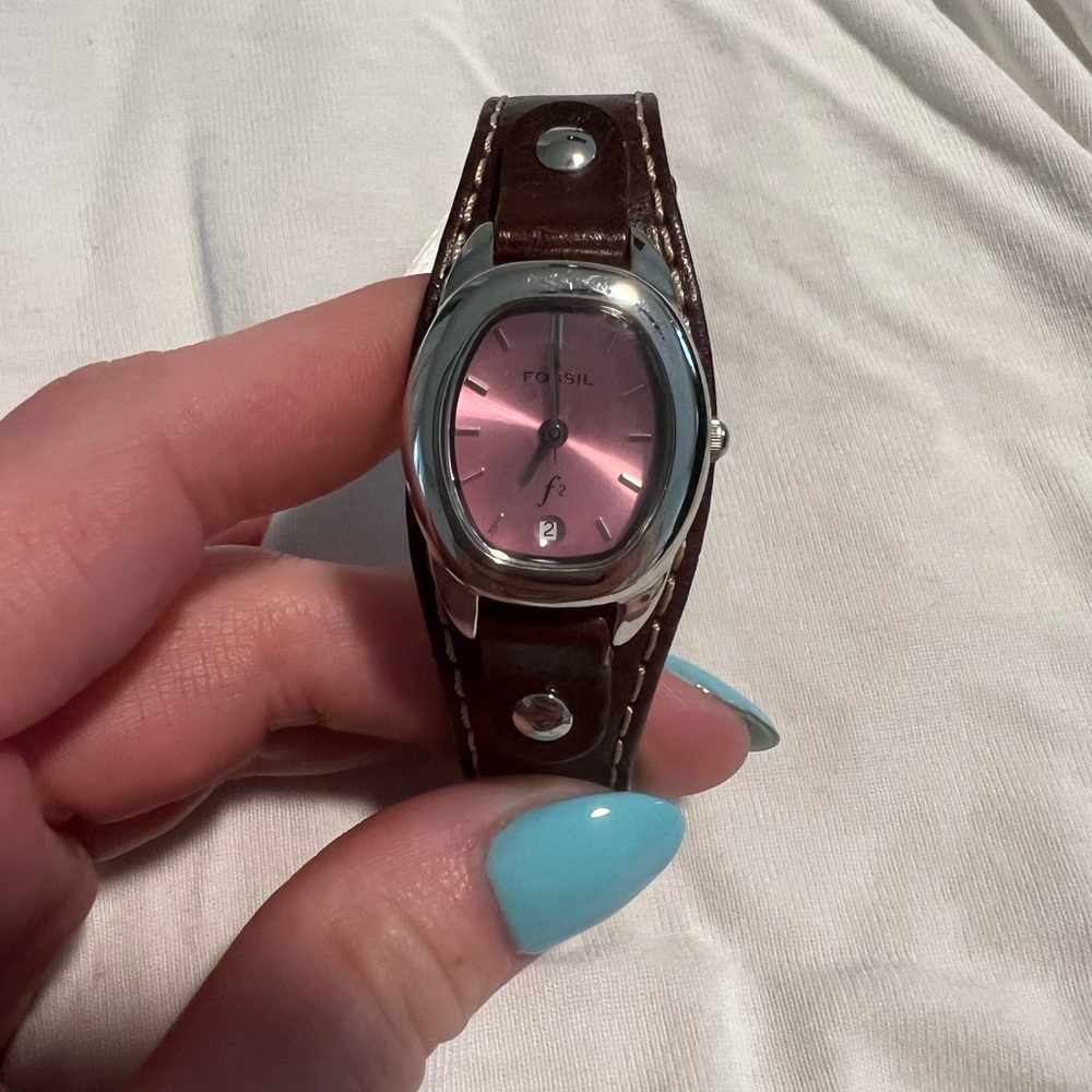 Fossil Women's Pink Dial Brown Leather Watch - Picture 3 of 3